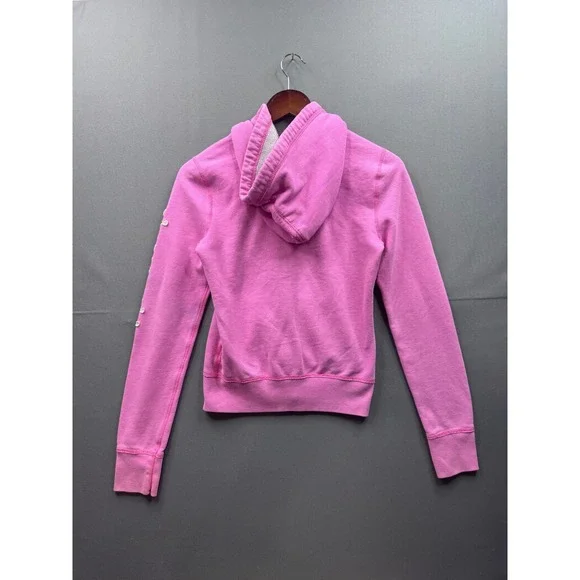 Abercrombie‎ & Fitch Girls Pink Full Zip Hoodie Y2K Logo Sleeve Small Stain - Picture 8 of 11
